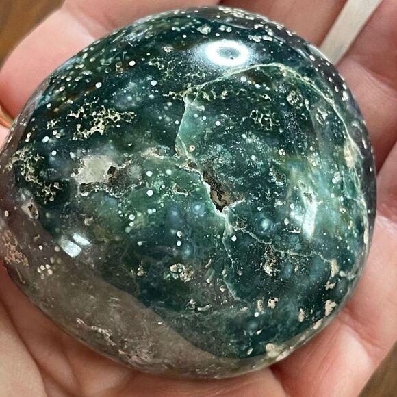 Ocean Jasper palm stone crystal white natural green spots dots stars - Picture 3 of 8